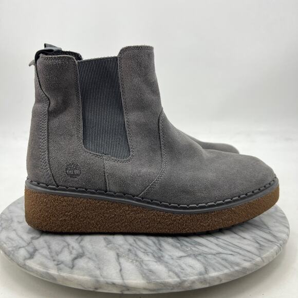 Timberland Womens 10 Boots Gray Suede Bluebell Lane Chelsea Pull On Ankle A24XZ - Picture 2 of 12